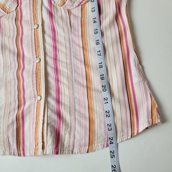 TRUE religion snap pearl button down shirt stripes pink orange western S - Picture 10 of 12